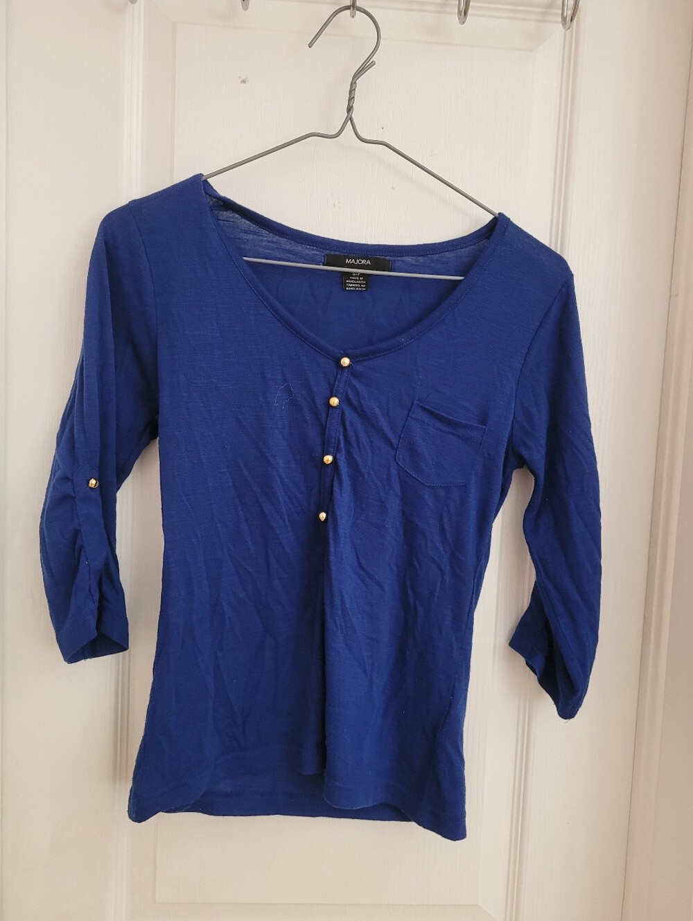 Women's Royal Blue 3/4 Sleeve Henley Top